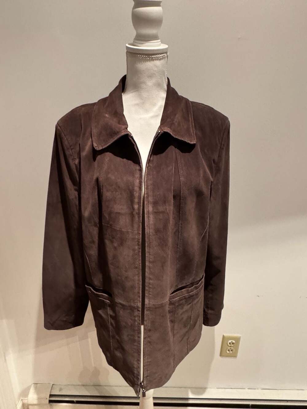 St. John's Bay Washable Suede Jacket Size XL Brown Full Zip Coat